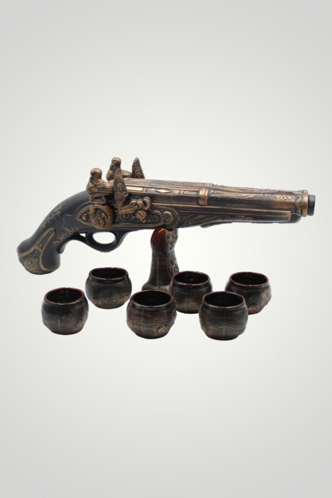 ORNAMENT PISTOL CU STICLA ȘI 6 PAHARE