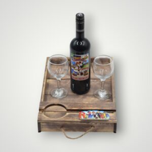 TAVA LEMN CU VIN+ 2 PAHARE + MAGNET ROMANIA